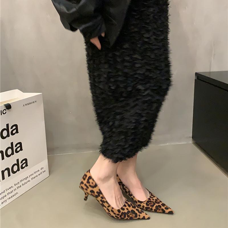 Pointed Toe Leopard Women Mary Jane Shoes Fashion Shallow Slip On 2025 Spring Autumn Dress Pumps Shoes