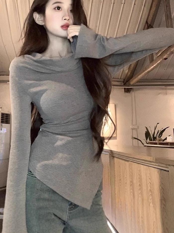 Korean Style One-Shoulder Sexy Autumn Slim-Fit Long Sleeve Top