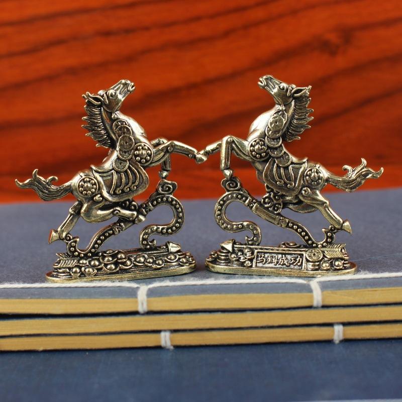 Brass Horse Step On Coins Lucky Statue Feng Shui Desk Ornament Zodiac Animal Figurines Miniatures Pure Copper Crafts Collections
