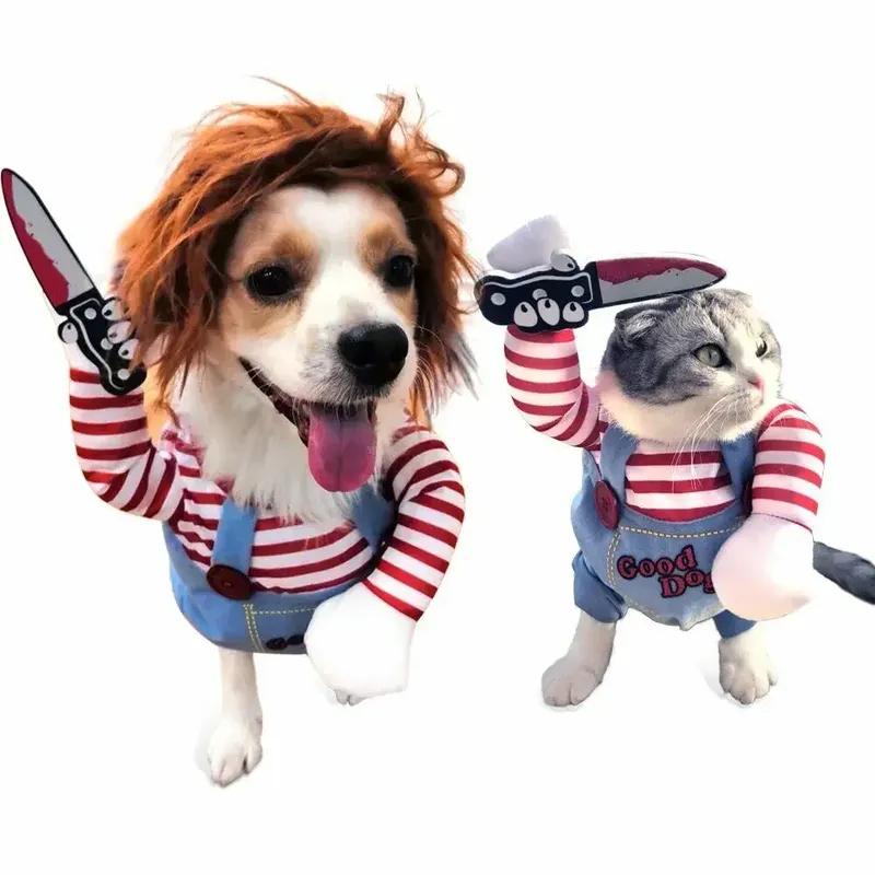 Dog Cat Costumes Pet Funny Costume Chucky Deadly Doll Cosplay Party Fancy Festival Cloth Cat Clothes