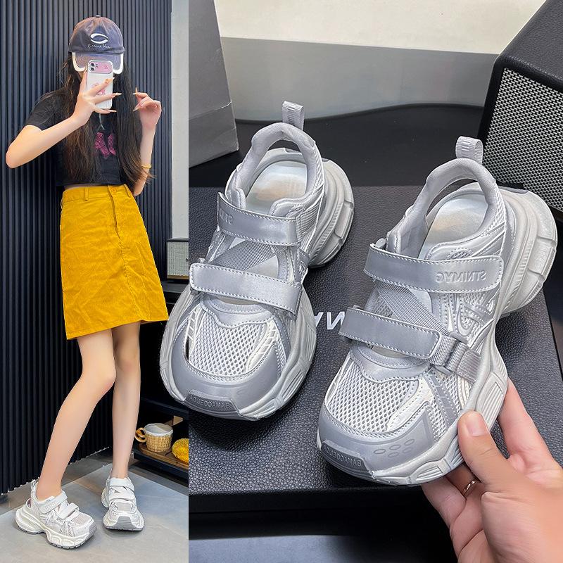 Sports Sandals Women's Summer New Hole Shoes Hollow Breathable Velcro Thick Sole Heightening Thin Dad Shoes