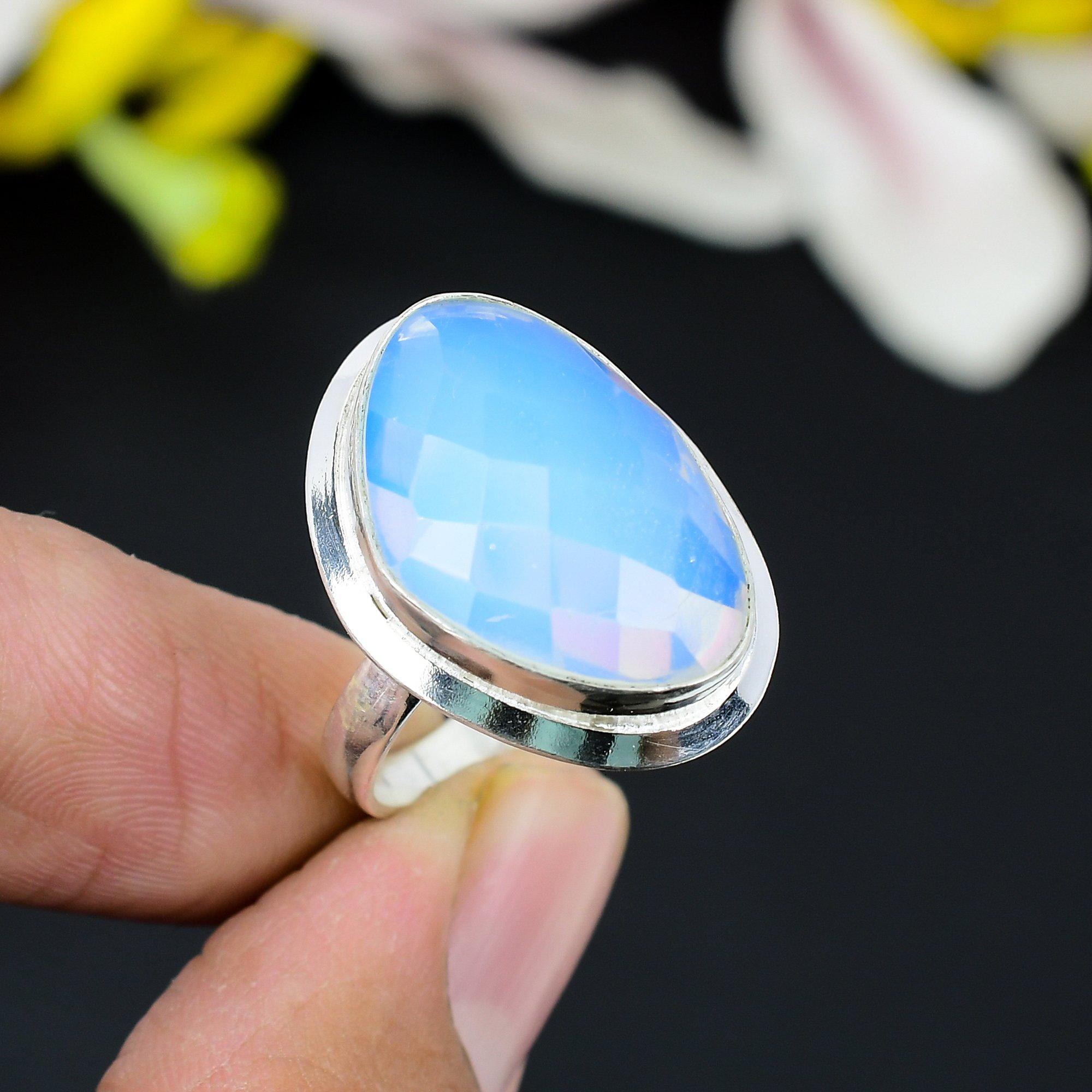 

Milky Opal Gemstone Handmade 925 Sterling Silver Jewelry Ring Size 8 KG-337