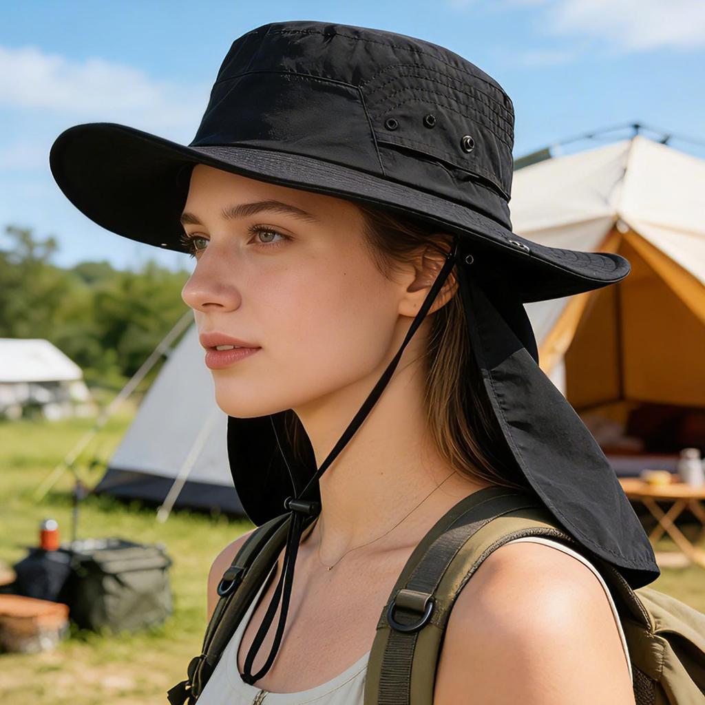 Cappello Parasole Pieghevole con Copricollo, Cappello a Secchiello Leggero per Uomo e Donna, Perfetto per Escursioni e Spiaggia