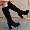 Winter Street Style Round Toe Knee-High Women Boots Thick Heels Shoes Female Punk Vintage Long Booties  De Muje