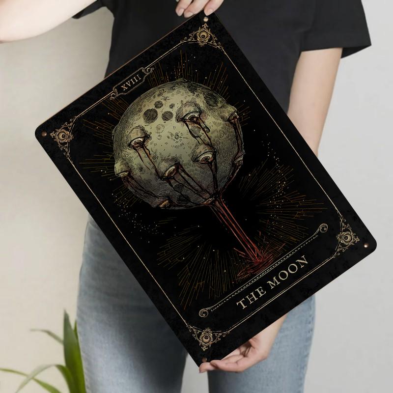 Gothic Mysterious Moon Tarot Metal Tin Sign Retro Dark Art Home Decor Wall Hanging Ornament