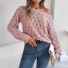 Casual Feather Hollow One-word Neck Off-the-shoulder Lantern Sleeve Sweater, Independent Station Women's Clothing
