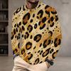 Men s Plus Size Beige Black Brown Leopard Printed Round Neck Long Sleeve Pullover T Shirt