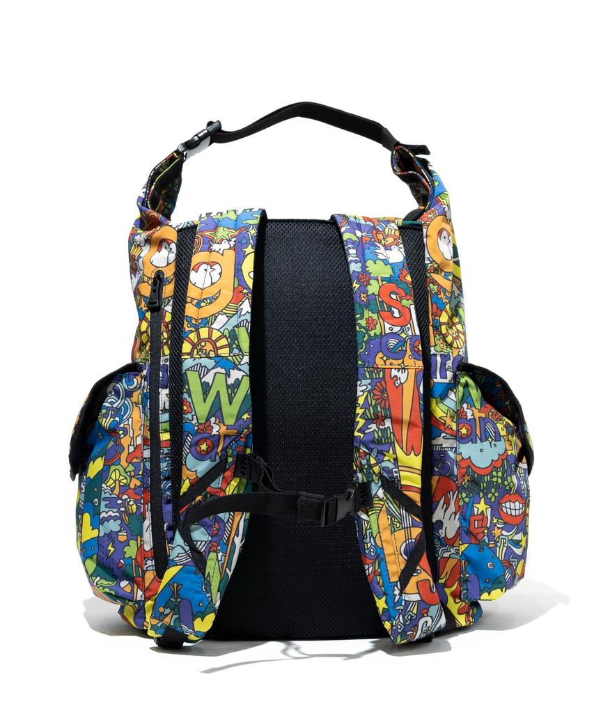 [go Slow Caravan] 358103 Polyester Taffeta 2-Way Roll-Top Day Bag, Psychedelic Free