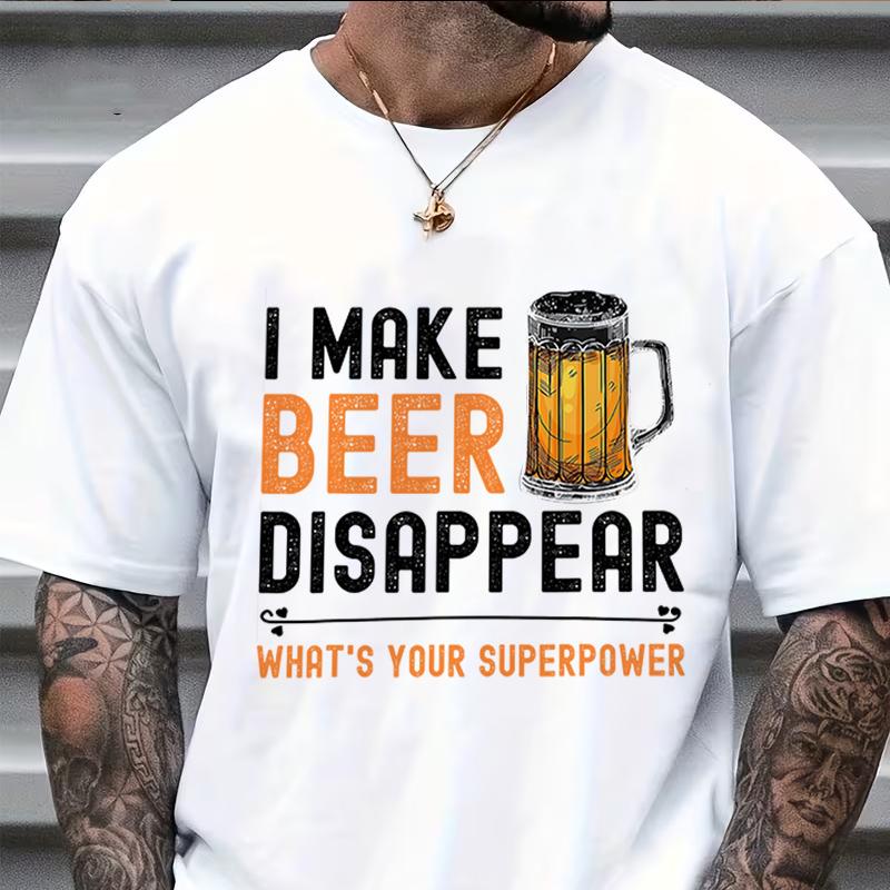 Мужская смешная футболка для любителя пива  Я заставляю пиво исчезать, а какая у тебя суперсила? Хлопковая футболка с коротким рукавом S