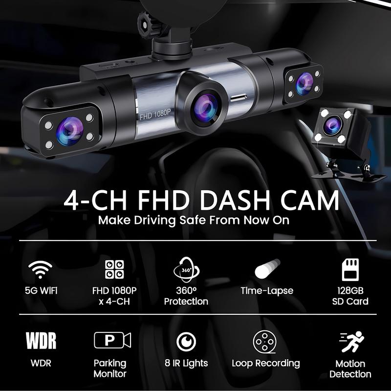 4 Channel 360°Rotate Dash Cam Wifi APP 1920* 1080P HD Car Camera Night Vision Parking Monitor G-Sensor Dashcam Black Box