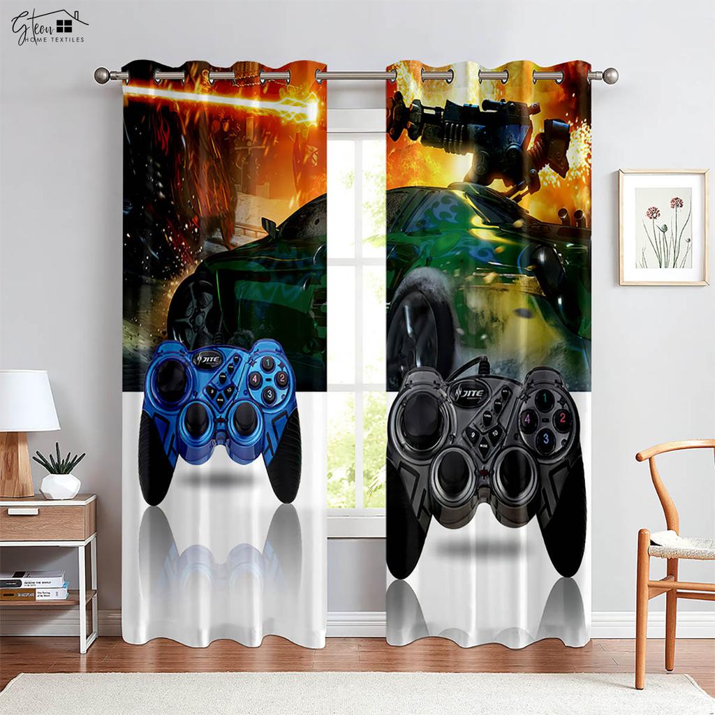 Cool Game Controller Printed Curtains Suitable For Children's Room Bedroom Game Room E-Sports Room Decorative Curtains 2 Pieces