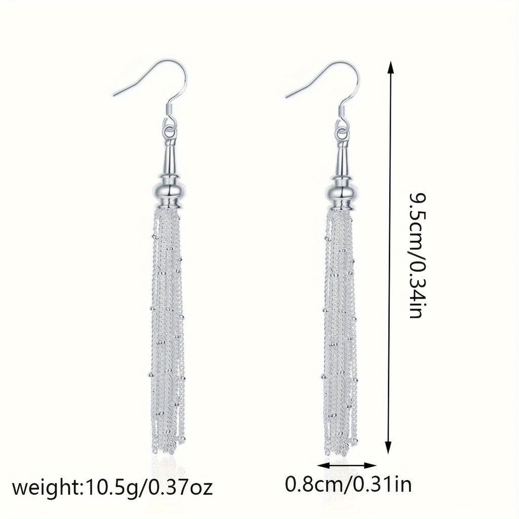 Long String Sassel Earrings Silvery Color Alloy Eardrop Accessory for Daily Occasions Perfect Jewelry  For Women Causal Decor