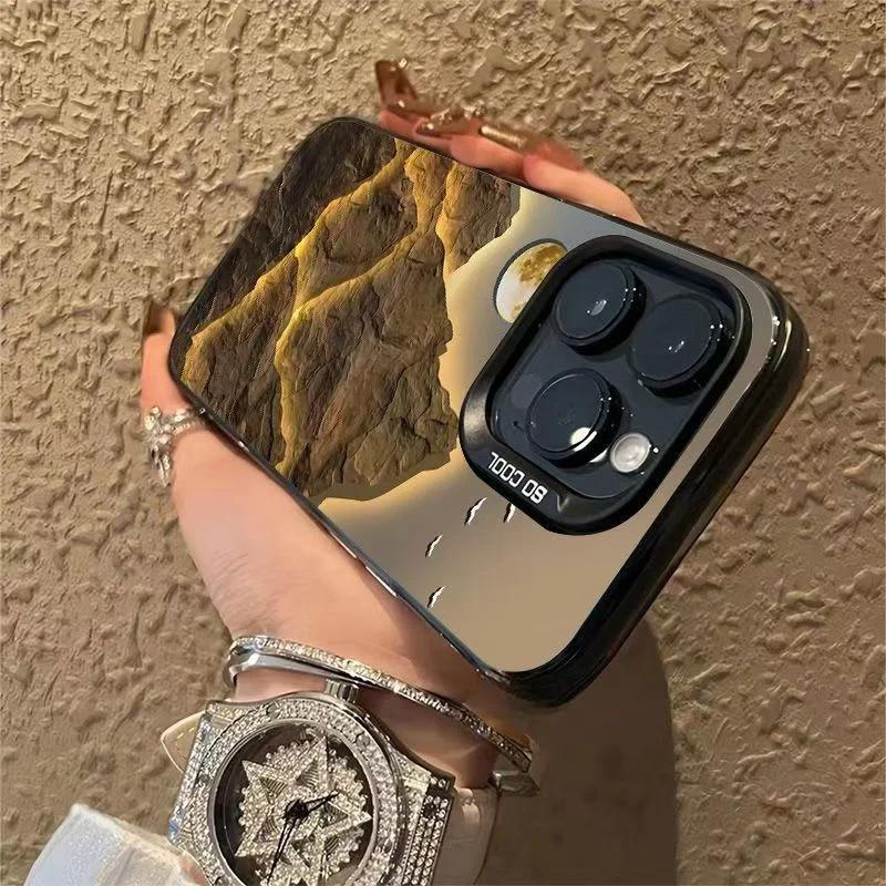 Lucky Golden Mountain Electroplate Silver IMD Case for IPhone 16 15 14 13 12 11 Pro Max XS XR X SE 2 3 7 8 Plus Matte Hard Cover