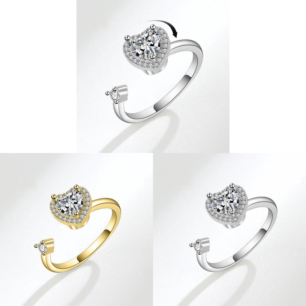 Adjustable Heartshaped Ring Copper Jewelry For Women With Zircon For Stress Relief And Fashion