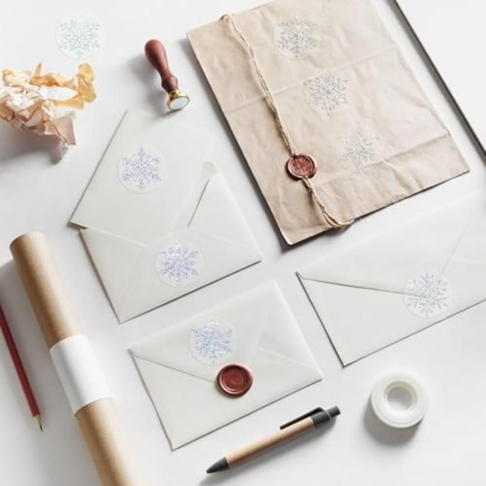500pcs Transparent Snowflakes Sealing Labels Gold Foil Holographic Christmas Stickers Self Adhesive Silver Foil