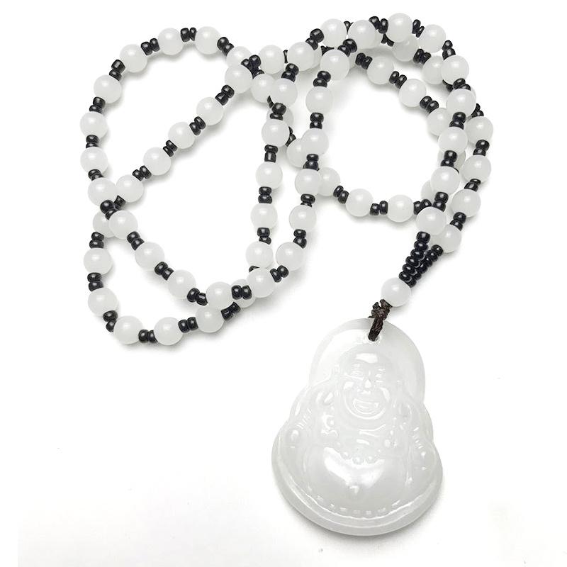 Black Green Buddha Pendant Necklaces Women Amulet Chinese Style Maitreya Carved Amulet Choker Chain Necklace Jewelry New Style