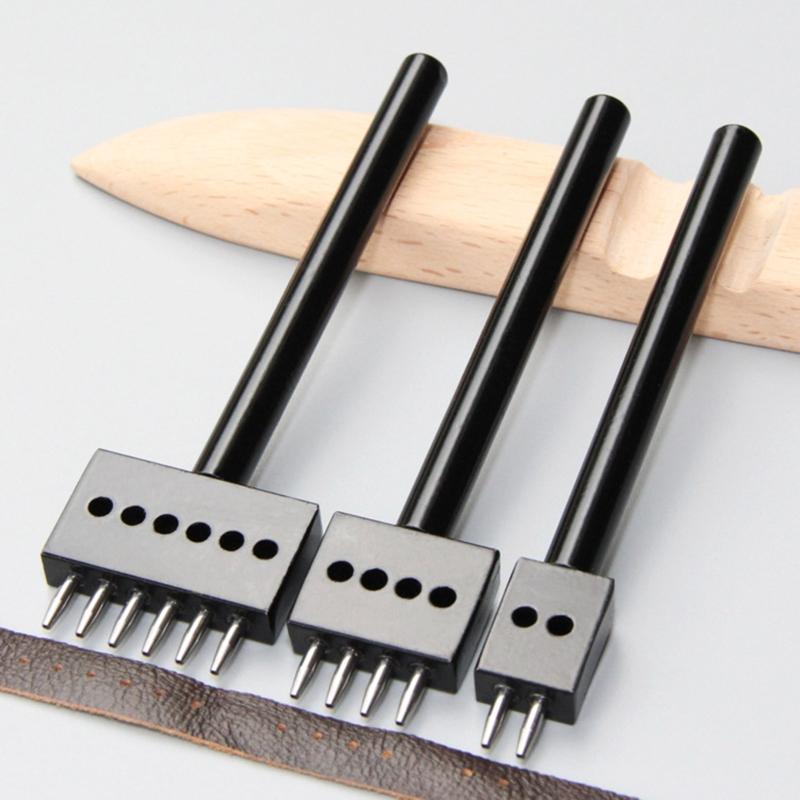 2/4/6 Prong Punch Black Leather Prong Punch Tool 4mm 5mm Lacing Stitching Punches Round Hole Prongs for Leathercraft