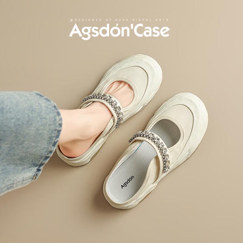Agsdon Women s Summer Rhinestone Canvas Mules 37
