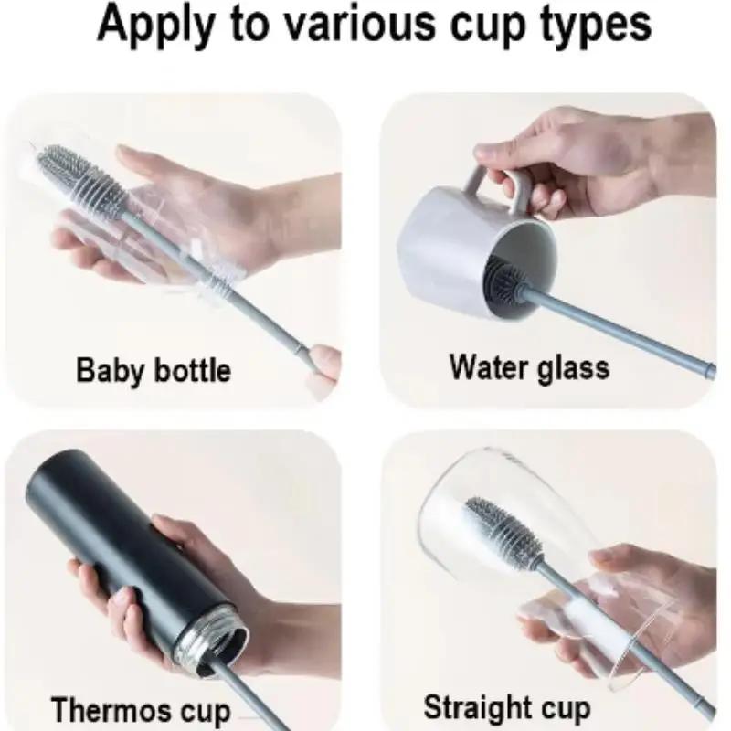 Versatile Long-Handled Silicone Brush for Cups,Bottles,Reusable, Ideal for Kitchen,Bathroom,Car Cleaning,Bathroom Cleaning Tools