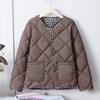 Women's Coat Winter Loose Solid Coewlor Short Warm Cotton-Padded Jacket Simple Fashion Cotton-Padded Jacket Diamond Lattice Coat