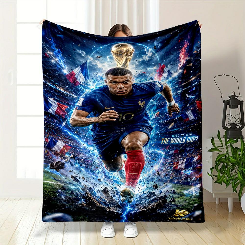 Football Theme Warm Blanket with Dynamic Athlete Print Flannel Blanket for Bedroom, Living Room, Sofa, and Nap