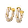 European & American Trendy Cable Knit Hoop Earrings - Women's 18K Gold Plated Titanium Steel C-Shaped PU Studs