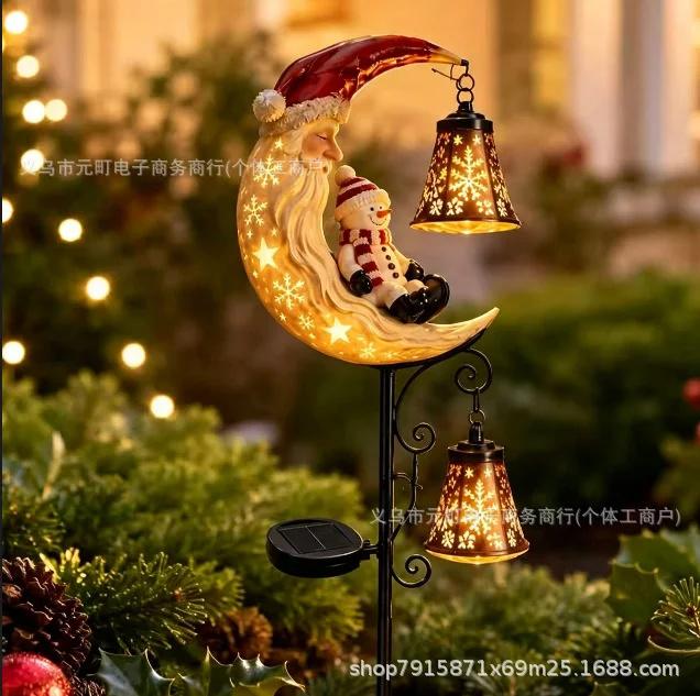 Solar LED Santa Moon Garden, Stake Light Waterproof Outdoor, Christmas Yard Porch Pathway Decoration, Lamp Holiday Gift Ornament
