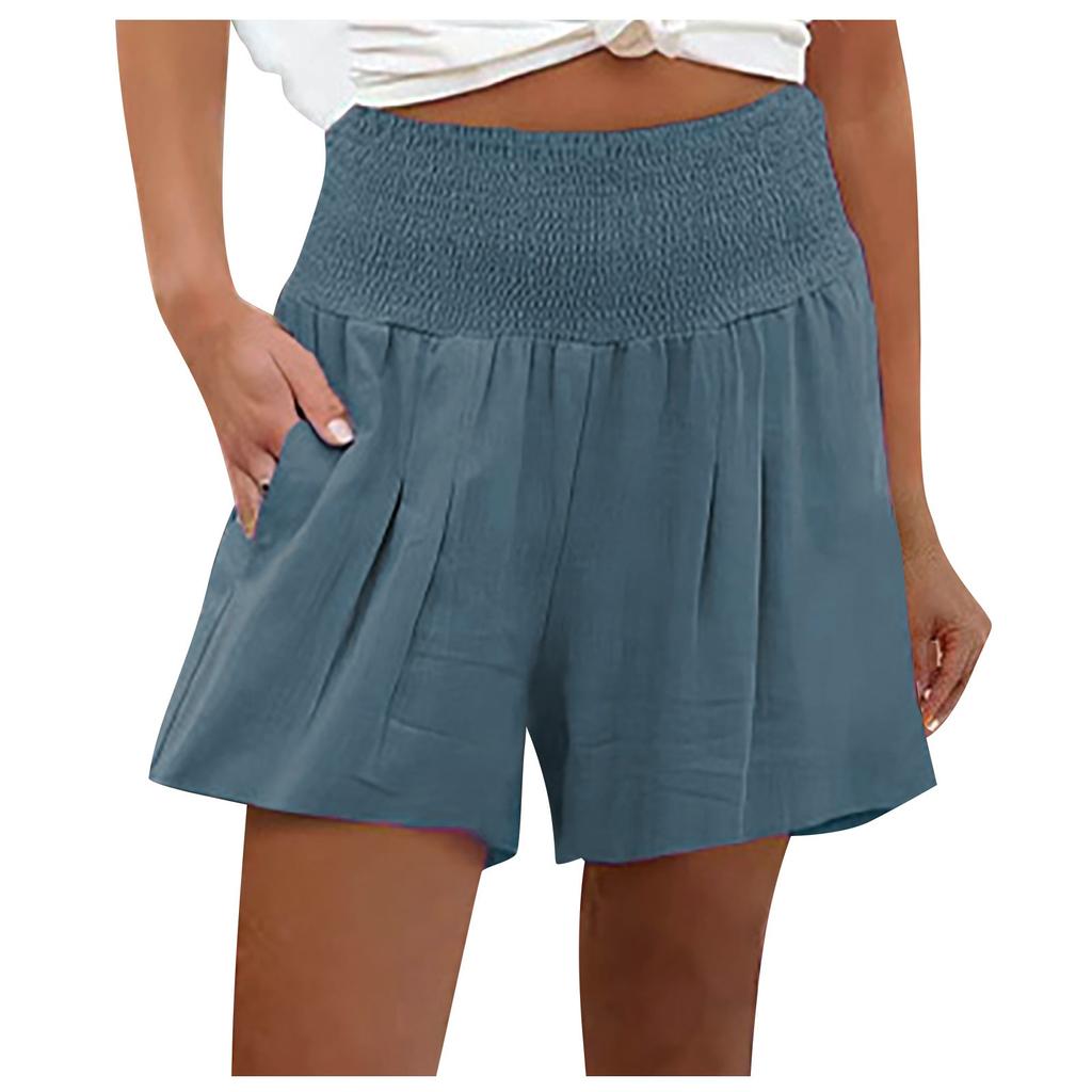 Women's Casual Loose Beach Pants Solid Color Ruffle High Waist  Shorts