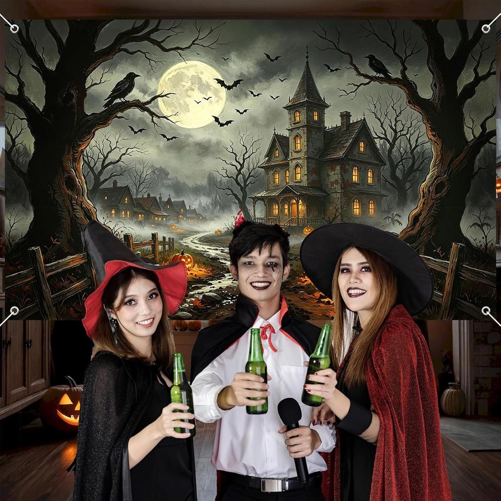 Halloween Backdrop Creepy Castle Banner Photo Booth Props 6x3.6 ft