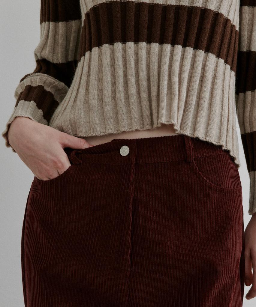 WIOE Basic Collar Stripe Knit_Brown