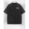 Europäische Größe Herren Vintage Gewaschenes T-Shirt | Atmungsaktives Lockeres Retro Geometrisches Faust-Print-Tee für Lässige Streetwear, Partys und Ganzjahreskomfort