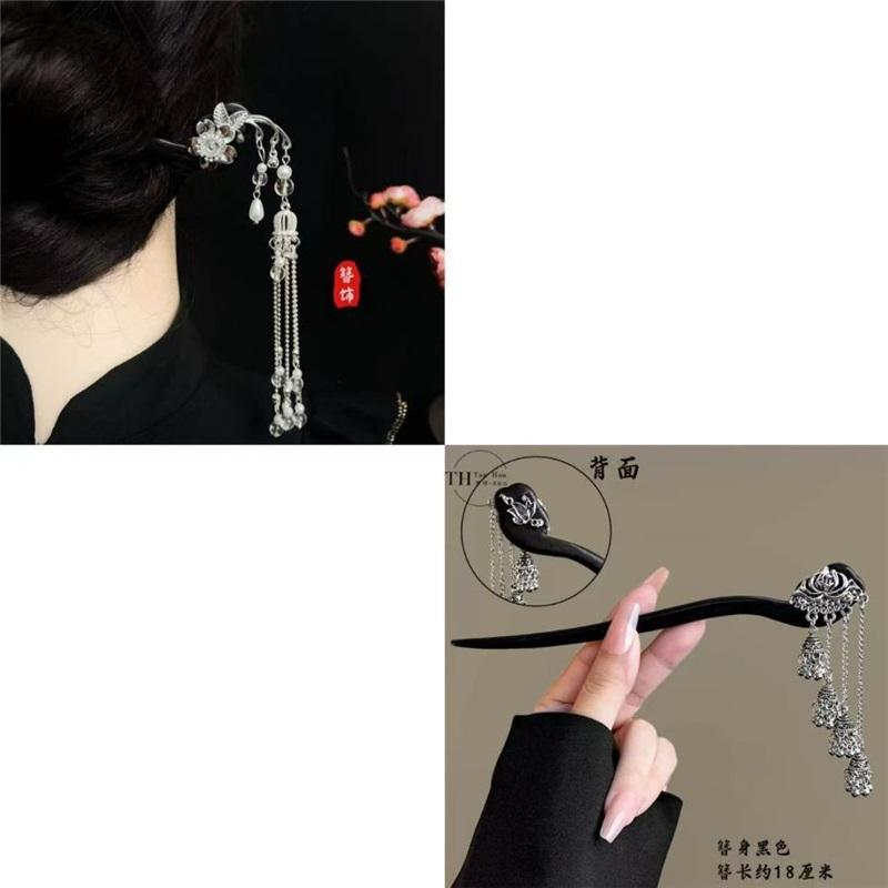 18cm Long Tassel Copper Coin Retro Hairpin Chinese Style Elegant Hair Stick Match Cheongsam Horse Face Skirt Women Ancient Style Hair Jewelry