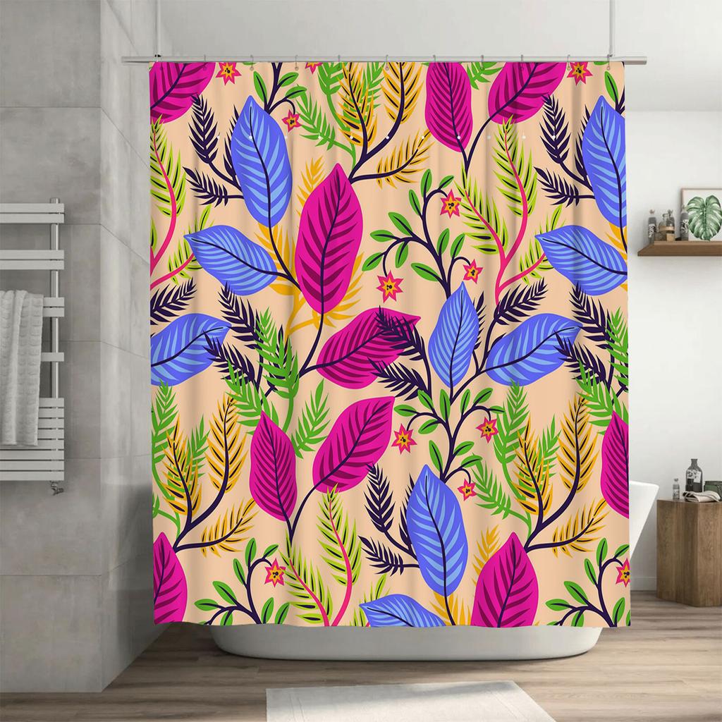 Colorful Leaf Shower Curtain Fabric Bathroom Decor Pink Blue Green Yellow Waterproof Bath Curtains for Home Decoration in Bathro