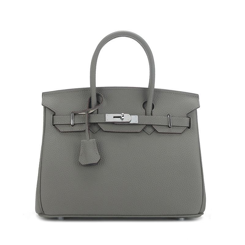 Imported New Style Fashion Metal Buckle Cowhide Large Capacity Handbag Canvas Strap Top Layer Cowhide Single Compartment Bag