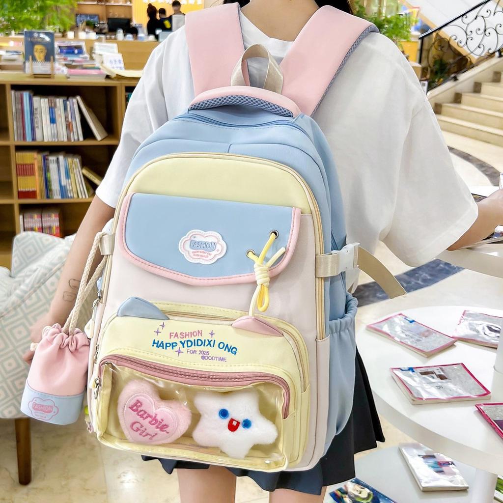 Cute Star Cat Junior High School Student Backpack Female High School Student Large Capacity Student Backpack Female Advanced Pain Bag
