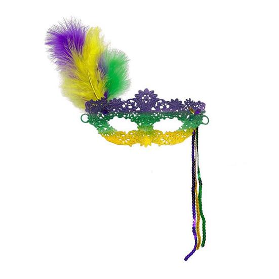 Masquerade Carnival Masque for Women Mardi Gras Purple Green Yellow Lace Feather Masque for Prom Ball Wedding Halloween Party Favors