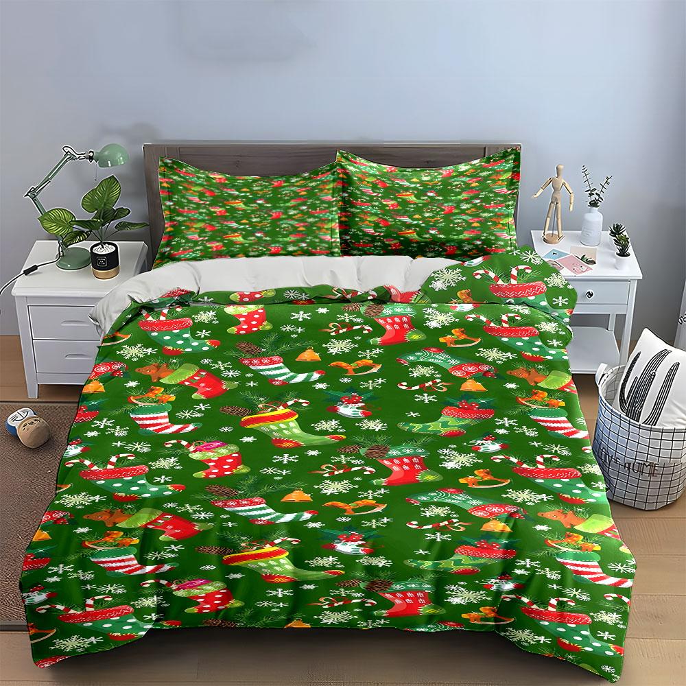 Festive stocking charm Bedding sets Duvet cover sets Duvet covers Pillowcases(1*Duvet Cover 2*Pillowcases without duvet insert)
