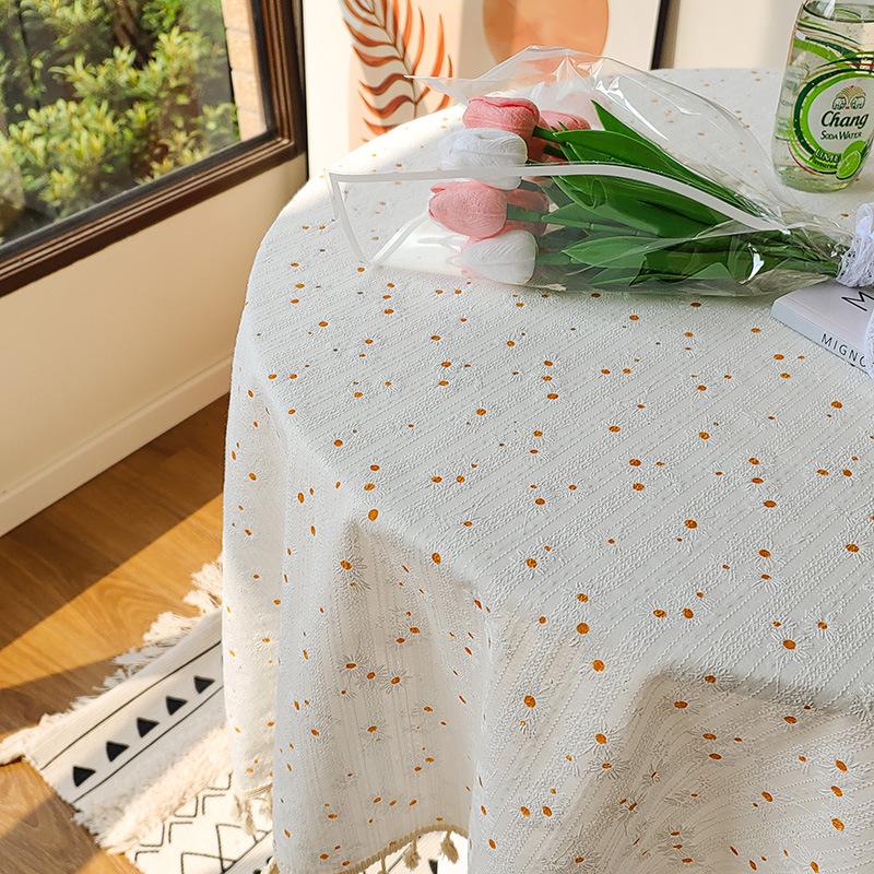 Cotton and linen fringed tablecloth Japanese pastoral floral photo decorative background cloth dining table tablecloth coffee table cover cloth