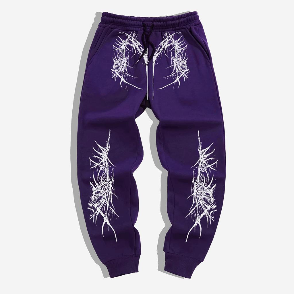 Hip-Hop High Street Dark Style-Thorn Totem Street Casual Sweatpants, Campus Fashion Outdoor Casual Jogging Pants