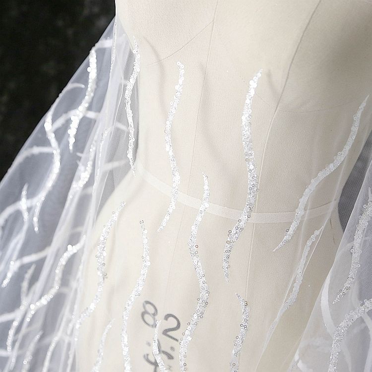 Shiny and anti-pilling embroidered lace fabric suitable for wedding dresses formal gowns and DIY handmade clothing fabrics