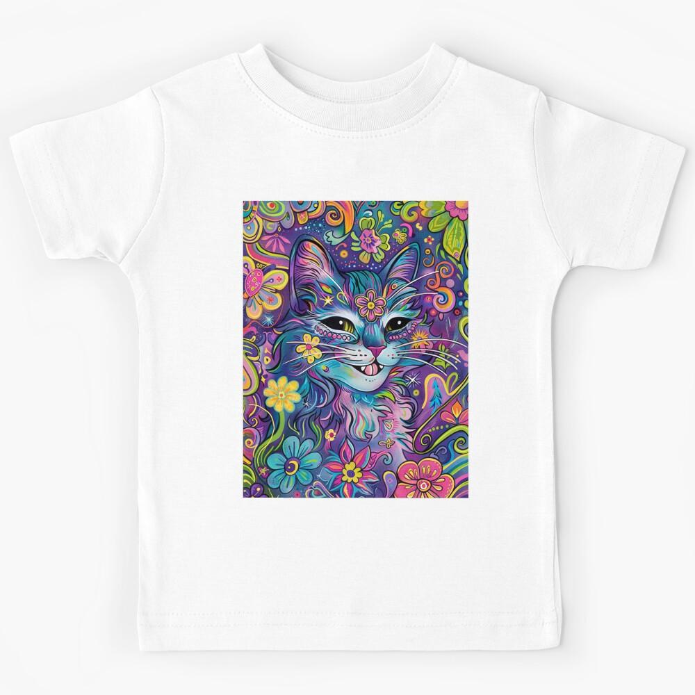 Colorful Psychedelic Cat - Vibrant Artwork Kids T-Shirt 130