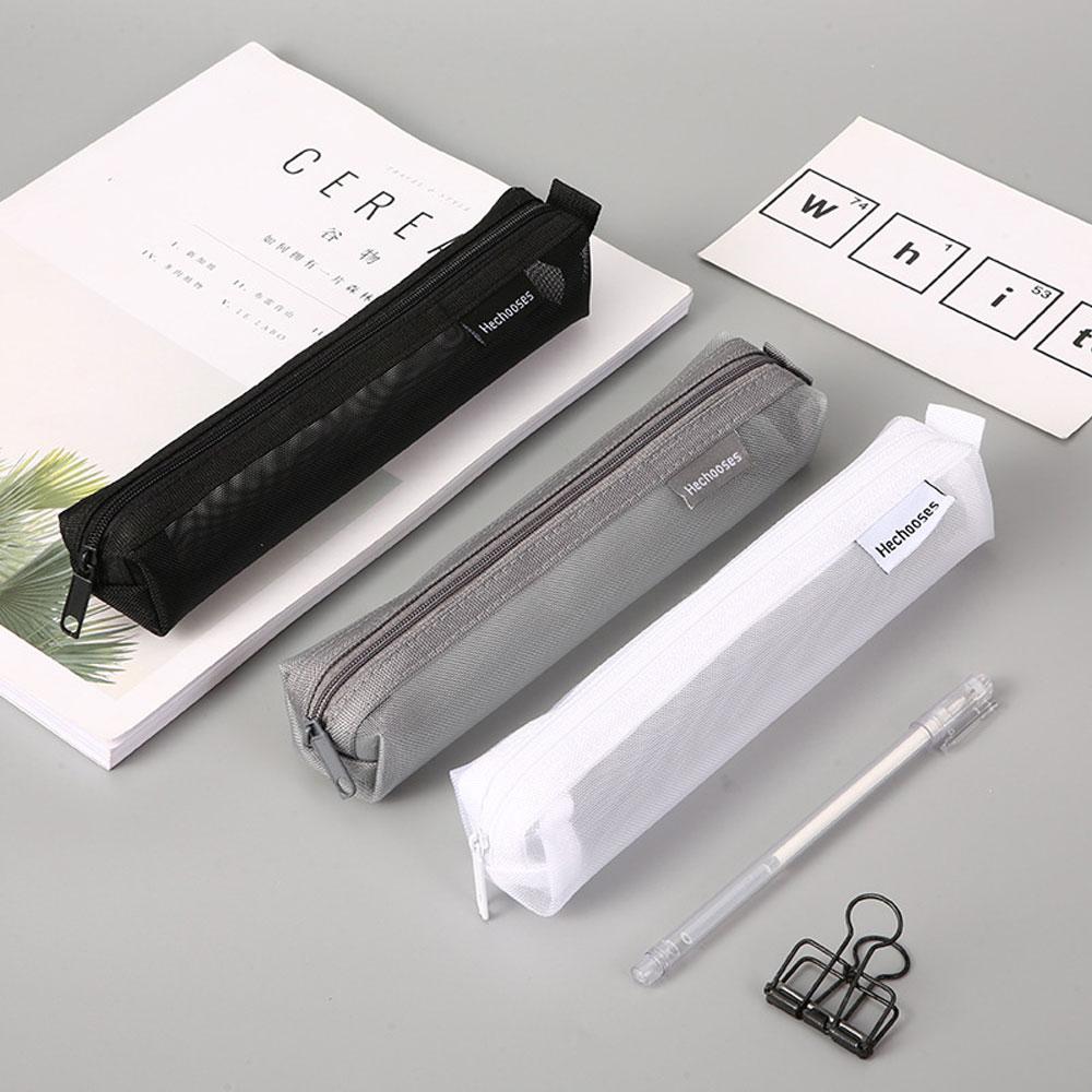 Jednoduchá průhledná síťovaná taška na tužky Přenosná taška na tužky pro studentské zkoušky Mini čtvercová taška na psací potřeby