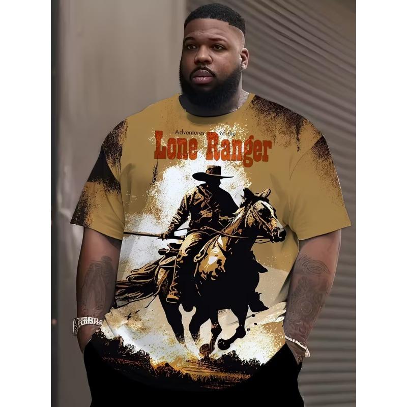 New Men's T-shirts Clothing Fashion Cowboy Printed Short Sleeve T-shirts Tops Summer Breathable Crew Neck T Shirt For Men