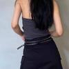 Thin Women's Rivet Belt Extra Long Dress Jeans Belt Vintage Leather Waist Belt  Streetwear