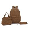 Three-Piece Backpack Set Bow Printed Corduroy Large Capacity Handbag Multi-Functional Backpack with Lunch Bag Pen Bag