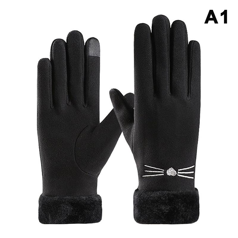 Winter Women'S Warm Gloves Have Windproof With Cute Cat And Cold Resistant Properties Thick Fur Lining And Touch Screen Gloves