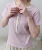 Toabe Contrast Ribbed Half-Open Tee (Pink)