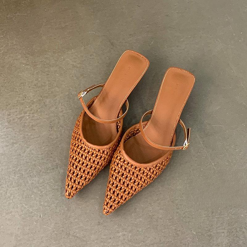 Mode Mode Weben Flache Damen Niedriger Absatz Sandalen Schuhe Weibliche Pantoletten Spitzschuh Damen Absatzsandalen Schuhe Pantoletten Schuhwerk