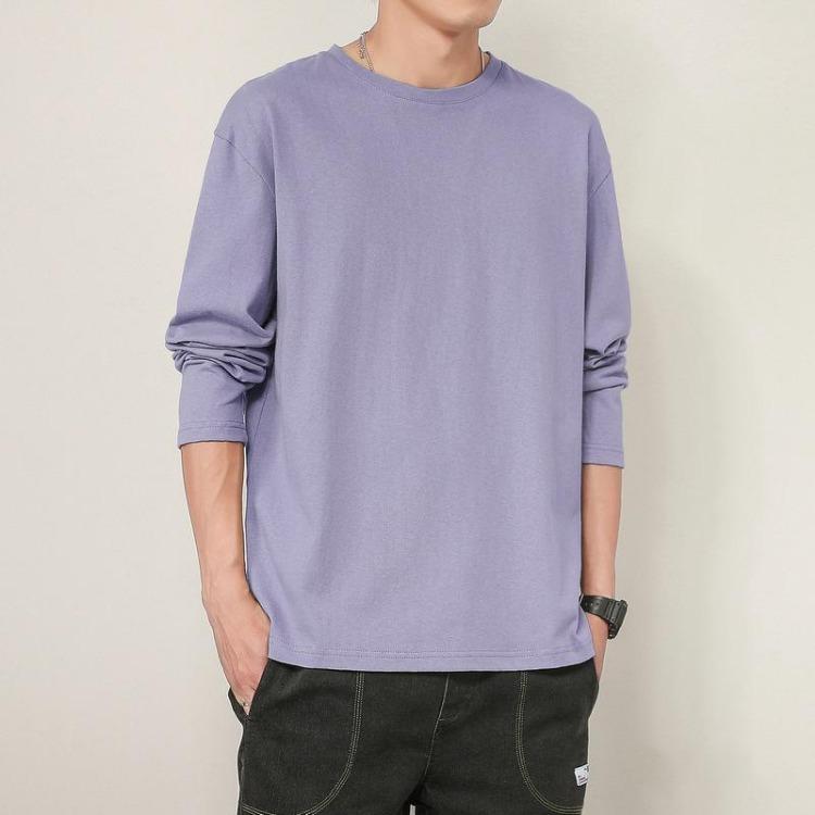 Men Long Sleeve Cotton Top Breathable Fabric Regular Fit Solid Colors Casual Wear
