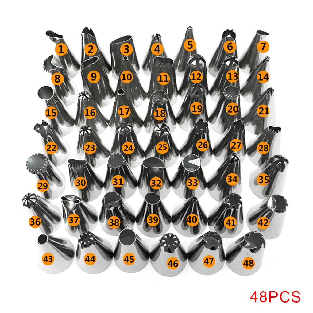Pack of 48 Cake Piping Tips Stainless Steel Pastry Cupcake Icing Nozzles Tools Professional Beginner for Household Bakery